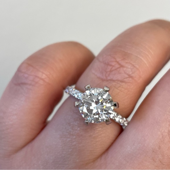 2.00ct 6 Prong Round Diamond CZ Engagement Ring Sterling Silver - Picture 6 of 15